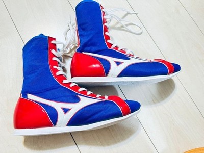 Mizuno ボクシングシューズ 赤/青/白 Mizuno Boxing Shoes Blue Red White High Cut US6 ( 24.0 cm ) JAPAN