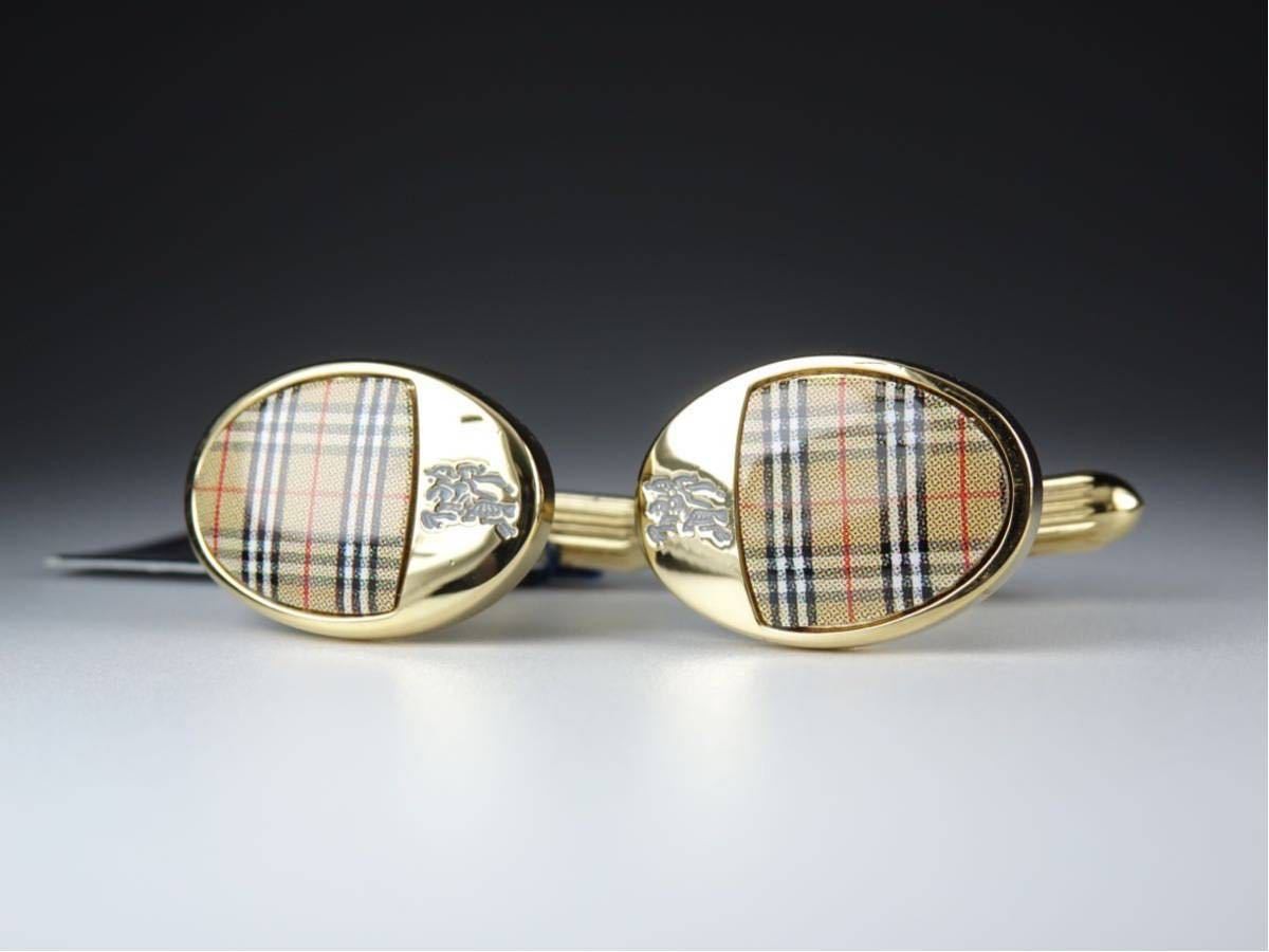 Burberry nova check pattern gold beige cufflinks … - image 1