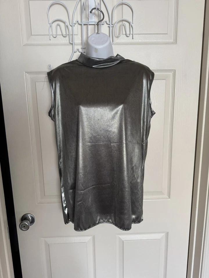 Top de fiesta discoteca vintage plateado/metálico con cuello falso, años 90’s Foto 3 de 4
