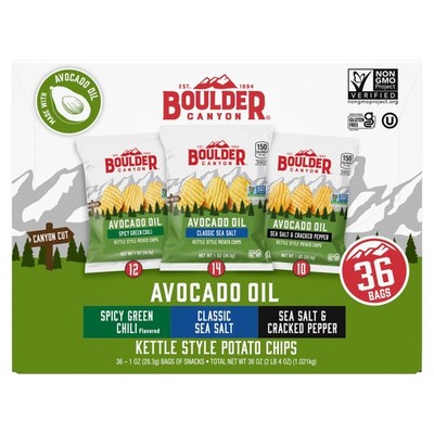 Boulder Canyon Avocado Oil Kettle Style Potato Chips, Variety, 1 oz, 36-Pack