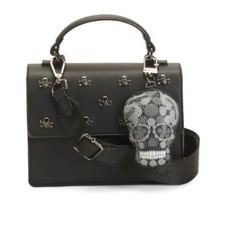 Betsey Johnson Black Skull Studded Satchel Crossbody Halloween Bag with Charm