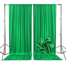 10x7 Ft Green Backdrop Curtain 2 Panels Fabric Satin Background Wedding Decor
