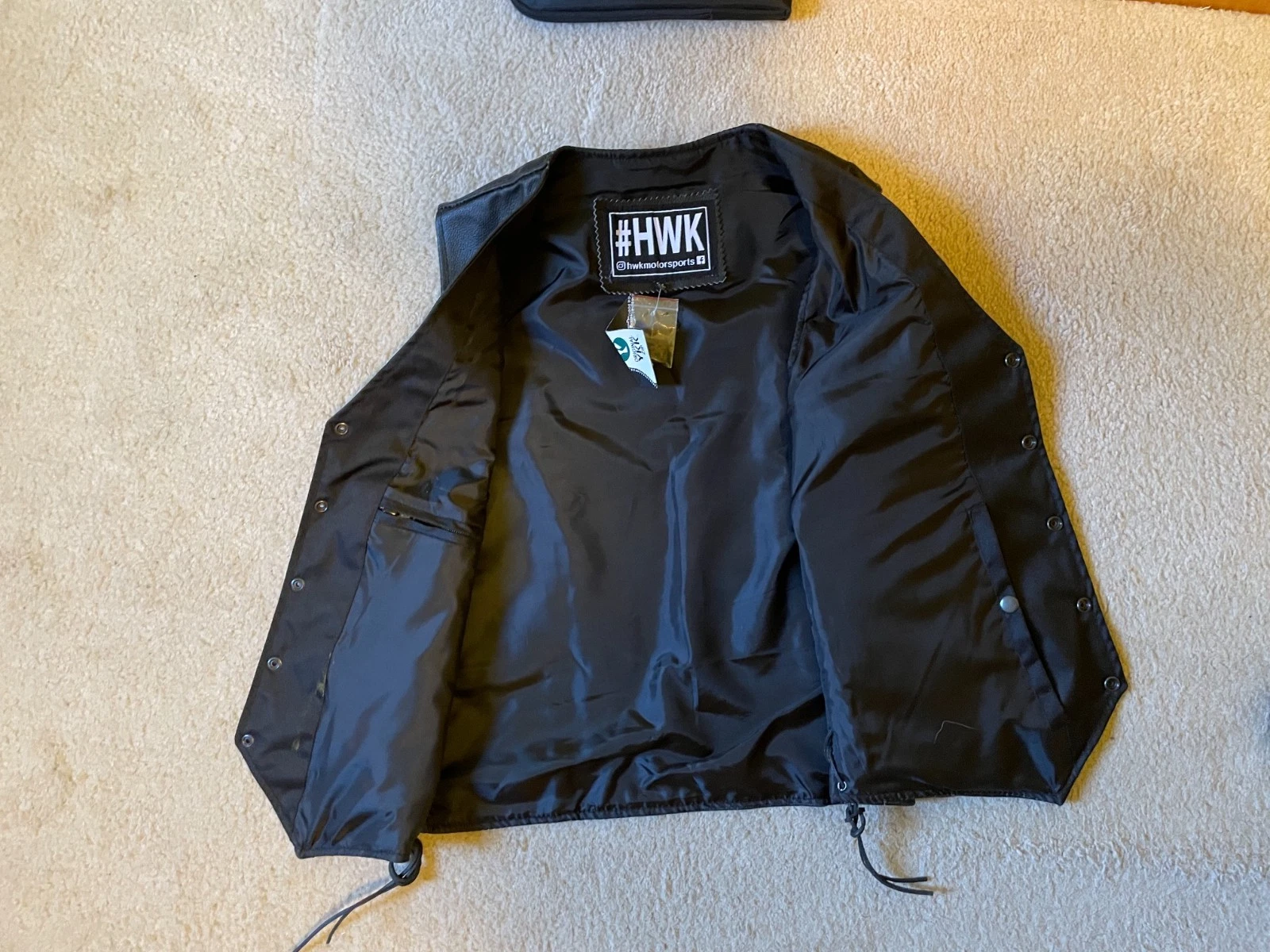 HWK Motor Sports Men Size Medium Classic Vest Black Leather Motorcycle Bike - product detail image 3