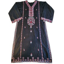 AGHA NOOR Kurti Tunic Dress Womens Medium Black Embroidered Middle East Costume