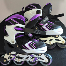 Nattork Youth Adjustable Inline Skates Size M US 1Y-4Y EU 32-36 Black/Purple