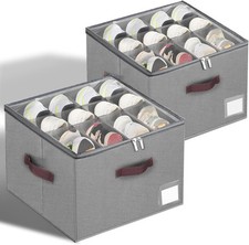2 Pack Grey Large Shoe Box, Fits 12-16 Pairs, Clear Lids, Handles, Organizer