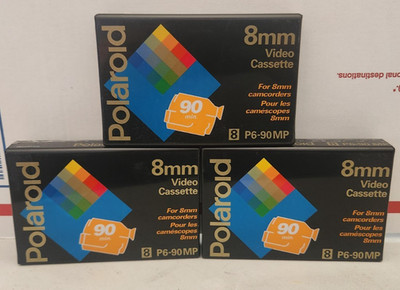 (3) Polaroid Camcorder Video Tape Cassette Blank 8mm 90Min P6-90MP New ''Sealed''