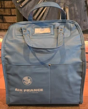 Air France 1960s Vtg Airline Carry On Light Blue Vinyl Overnight Travel Bag 14"h
