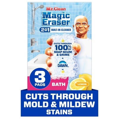  Magic Eraser Sponge, Bathroom Cleaner, 2 in 1 Bath, 3ct