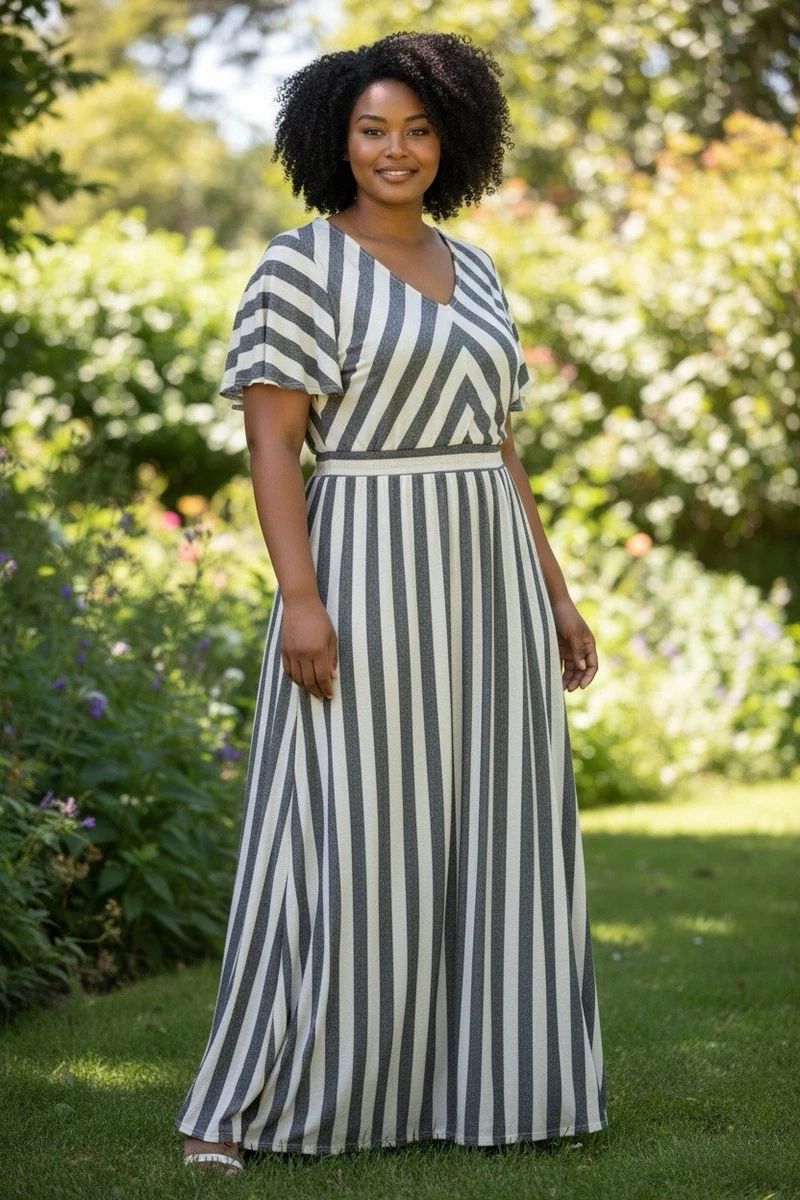 black and white striped maxi dress plus size Short Sleeve Dresses for Women for sale Color:Jet black (037) please take physical design store credit only Black Tie Dress Code