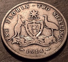 1914 AUSTRALIA FLORIN: NICE GRADE! -SCARCE Aussie *Silver* 110+ Year-Old Coin!