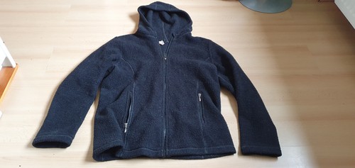 Damen Woll/Fleece Jacke mit Kapuze schwarz Gr. 50/52