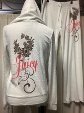 Juicy Couture Terry Straight Leg Low Rise Pant 32 x 33 Zip Up Hoodie Tracksuit M