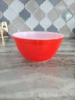 Nice 402 Pyrex Round Orange Red Round Nesting Mixing Bowl 1.5 QT Primary ?  USA