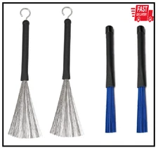 Retractable Drum Brushes Set 1 Pair Drum Wire Brushes and 1 Pair Nylon Brushe...