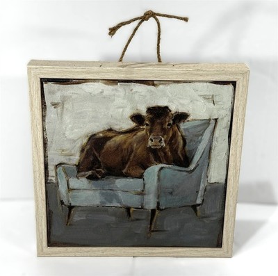 Ethan Harper Moo-ving In IV Wall Art Cow on Couch 10''x10'' Stretched Canvas Print