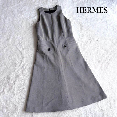 HERMÈS Abito smanicato grigio Hermes vintage taglia 38 autentico moda giapponese