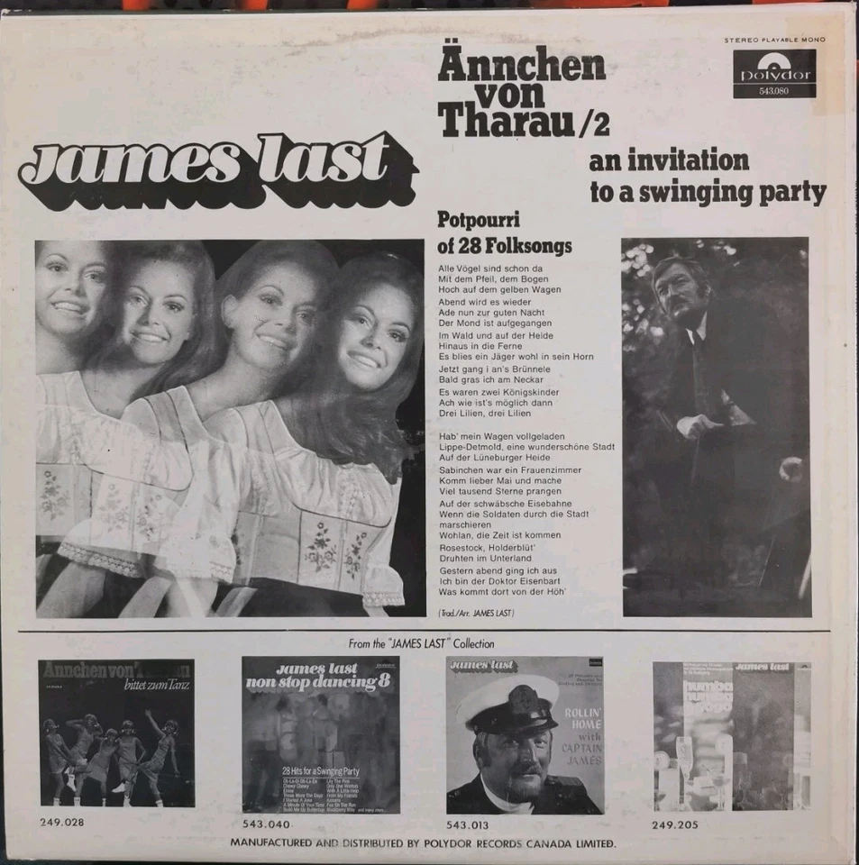 Vinyl LP James Last - Annchen Von Tharau/2 VG 543.080 Canada Schlager - Image 2 of 4