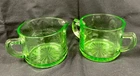 Set of Antique Green Depression Glass Sugar Bowl and Creamer