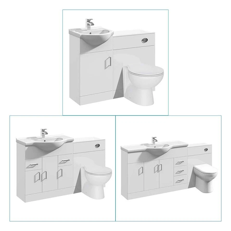 Bathroom Cabinet Vanity Unit Sink Basin Storage Toilet Unit Set White Furniture