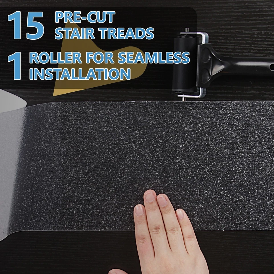 Tiras antideslizantes de peldaños de escalera de 6 "x 30" para interiores de seguridad transparente antideslizante grifo de agarre de escalón Foto 3 de 4