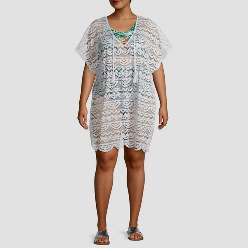 Time and Tru Mujer’s Plus Encaje Crochet Natación Cubrimiento, Blanco, 1X 16W-18W - Imagen 1 de 5