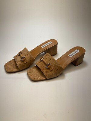 Steve Madden Womens Splendid Cork Square Toe Heel Sandals Sz 9