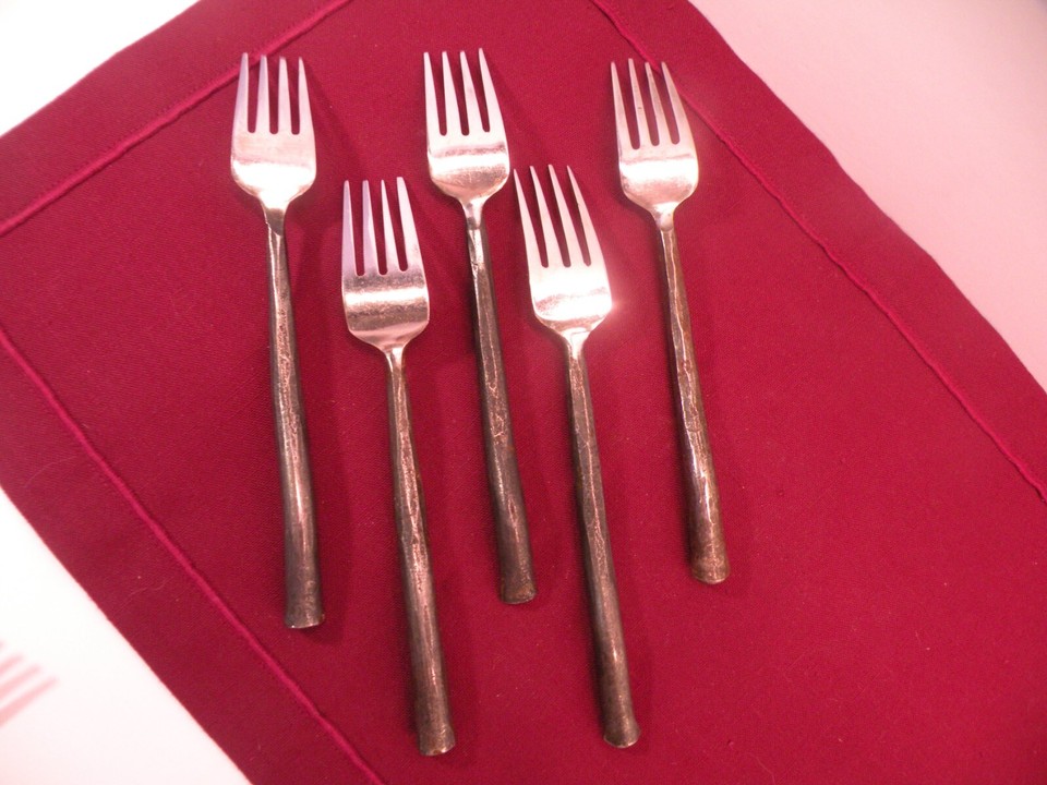 5 Salad Forks World Market Twig Flatware Stainless Black Oxidized