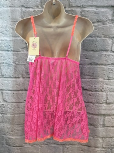 Nueva con etiquetas Camisa Transparente En Flor Por Jonquil Rosa Caliente Borde Encaje Talla Pequeña - Imagen 6 de 8