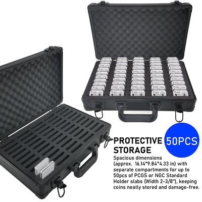 50 abgestufte Münzplatte Aluminium Aufbewahrungsbox Display Halter Organizer Etui PCGS NGC