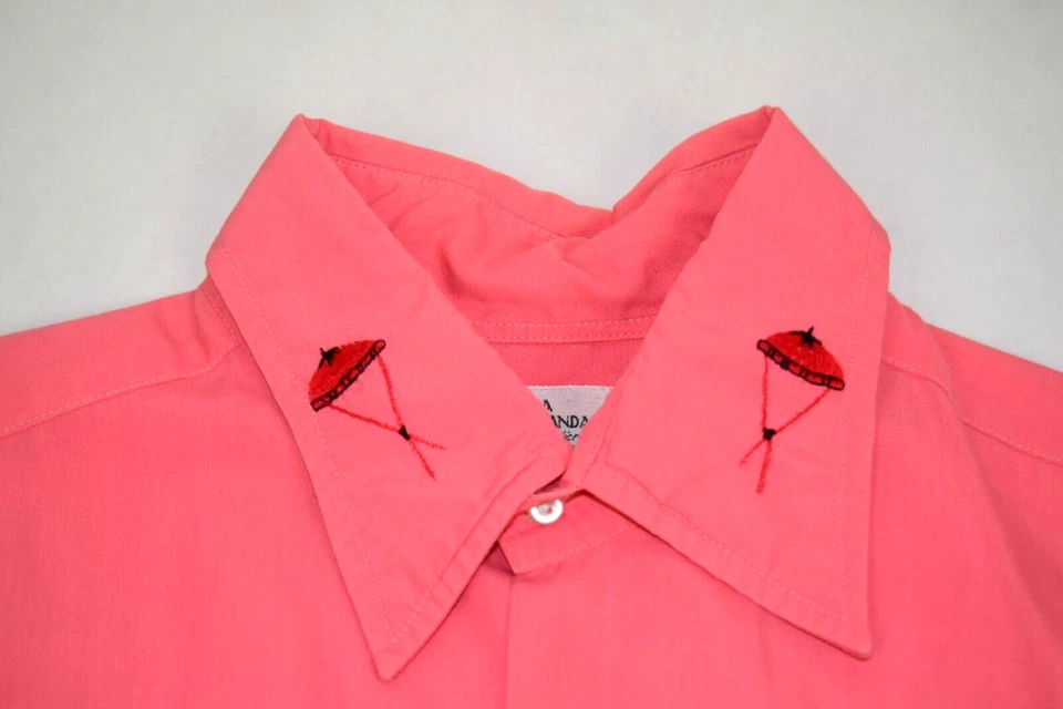 Camisa Estilo Guayabera Filipinas Vintage L/XL Años 50 60 Bordada Bambú Sombreros Foto 2 de 4