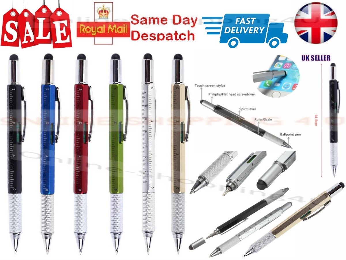 6in1 Touch Screen Stylus Spirit Level Ruler Ballpoint Pen Screwdriver Multi  Tool