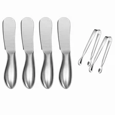 6 Piece Spreader Knife Set Cheese Butter Knives Mini Serving Tongs Stainless