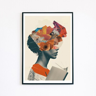 Surreales Portrait Blumen Collage Illustration 7x5 Retro Wanddeko Kunstdruck 