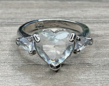 Sterling 925 Clear Cubic Zirconia CZ Heart Love Valentine Engagment Ring 4g VTG