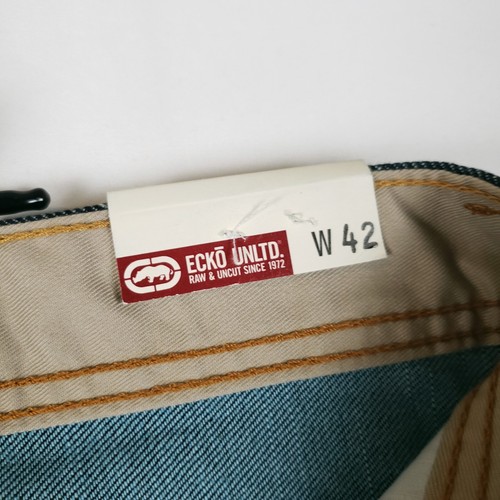 Jeans Ecko Unltd da uomo 42x32 vestibilità rilassata streetwear Y2K linee dissolventi nuovi con etichette - Foto 18 di 18