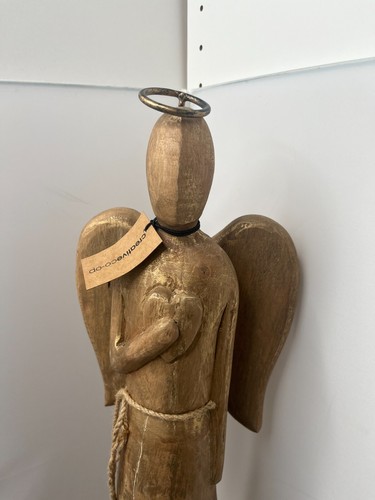 Creative Co-Op Hand-Carved Mango Wood Angel 6-3/4" L x 3-1/2" W x 24" H, Gold - Picture 2 of 23