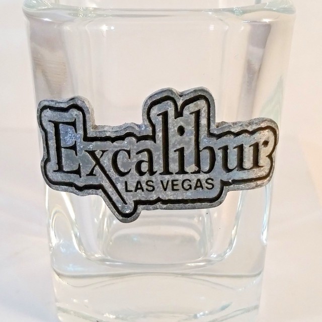 LAS VEGAS Nevada souvenir thick square shot glass Casino Excalibur