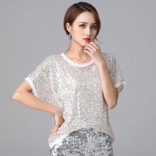 Magliette Donne Paillettes Maniche Corte Brillanti Glitter T-shirt Blusa