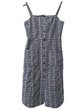 Marilyn Monroe Dress Womens 8 Navy Gingham Check Smocked Midi Eyelet Lined