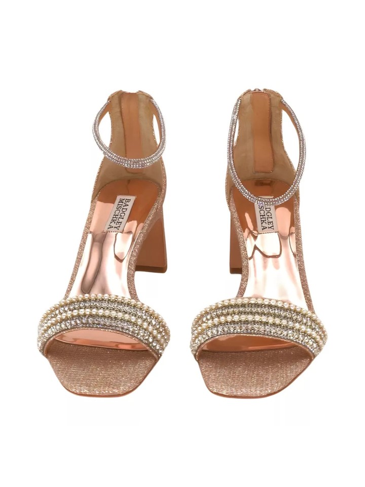 BADGLEY MISCHKA Womens Gold Mixed Media Kameryn Toe Block Heel Heeled