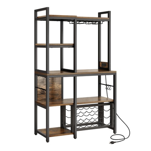 5 Tier Kitchen Bakers Shelf Rack W/ Power Outlets Wine Storage Bar Stand Cabinet - Picture 7 of 10