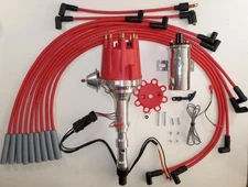 CADILLAC 472 500 Small Cap HEI Distributor +Chrome 45K Coil+RED Spark Plug Wires