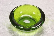 MCM Green Glass Tilted Orb Round Ashtray With Pontil Scar