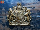 ROYAL COAT OF ARMS WALL PLAQUE. Crest, Warrant. King & Queen. Gold Colour