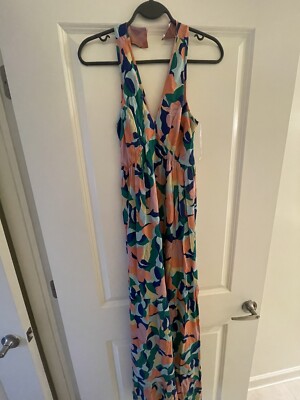 jessica simpson green floral dress Womens XS Maxi Multicolor Pattern Orange prom dress