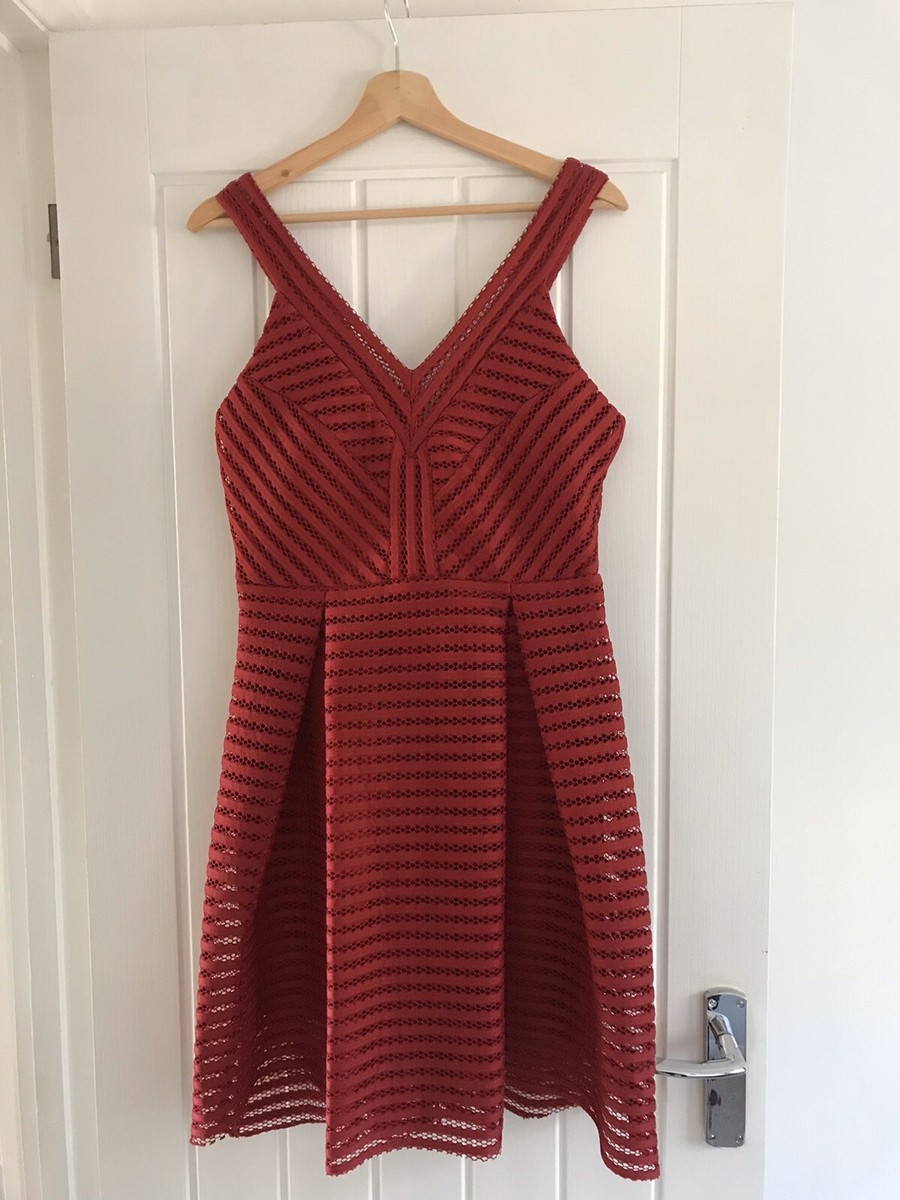 Wine Lace Stripe Skater Party Wedding Prom Dress, New Look