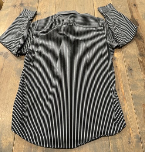 Material London Iron Free Men’s Long Sleeve Button Front Balck Striped Shirt L - Picture 8 of 9