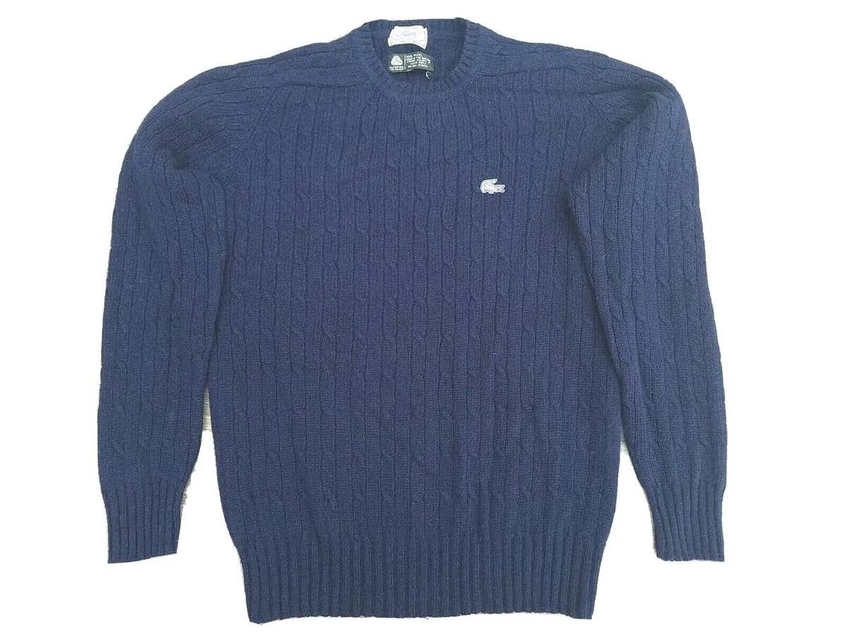 IZOD VINTAGE NAVY BLUE CABLE KNIT WOOL PULLOVER CREW RAGLAN SWEATER XL CHEST 44