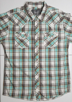 BKE Buckle Long Sleeve Pearl Snap Athletic Fit Plaid Western Shirt Men's Large